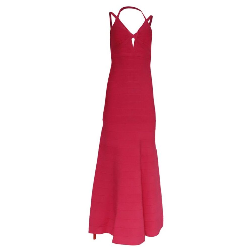Herve Leger Halterneck Maxi Dress in Pink Rayon
